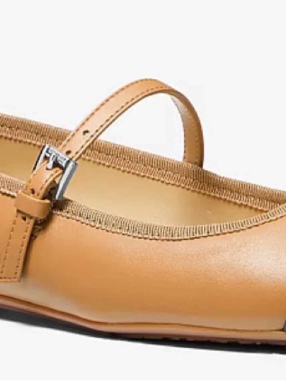 Michael Kors Tan Leather Mary Jane Flats with Black Patent Cap Toe - Picture 7 of 12
